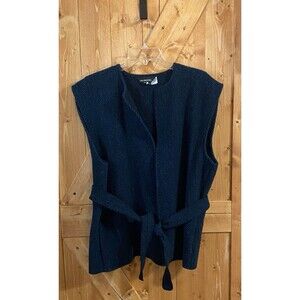 Vtg Coloratura Boston Green Wool Vest Belted Boho Minimalist Classic Pockets